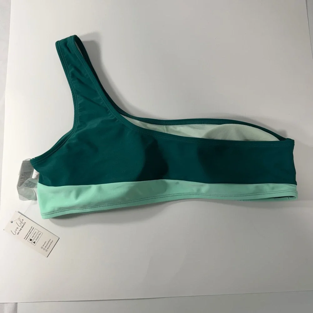 Cupshe Womens Colorblock One Shoulder Bikini Top‎ Green XL NEW